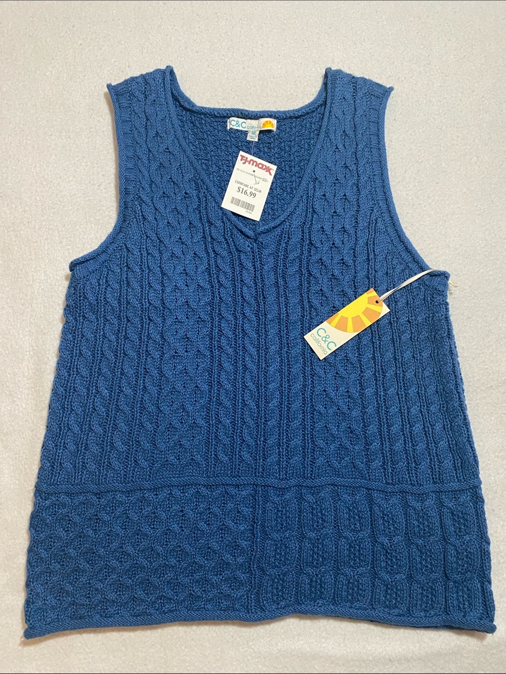 C&C California Textured Cable Knit V-Neck Sweater Vest in Blue